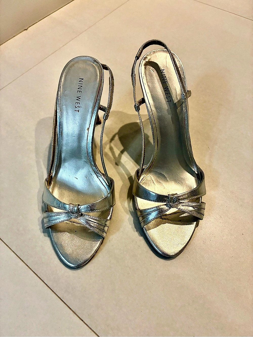 Nine West Women's Silver Metallic Strappy Heels Size 8.5